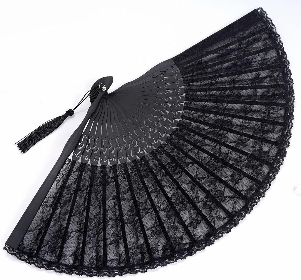 choyaxo Black Lace Handheld Fan Bamboo Folding Fan