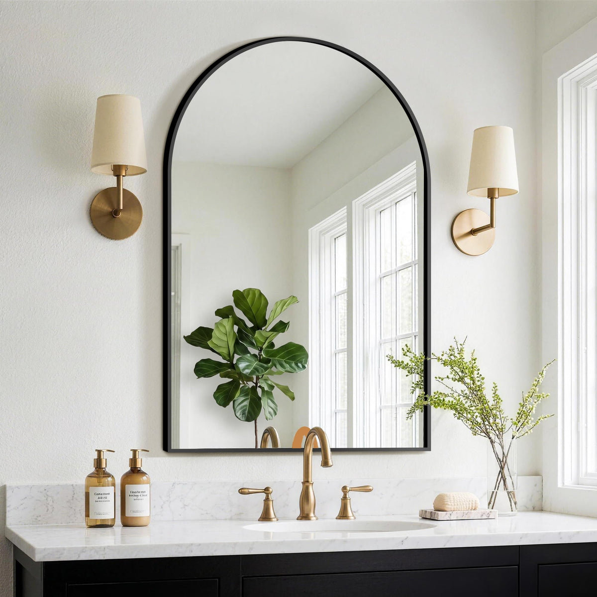 FGU Arched Bathroom Mirror for Over Sink 2 Pack 38"x26" Black Vanity Mirror