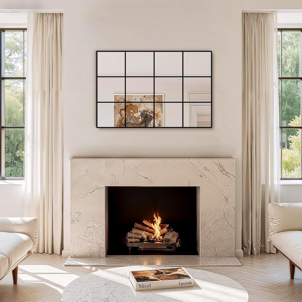 Window Pane Wall Mirror 24"x36" Black