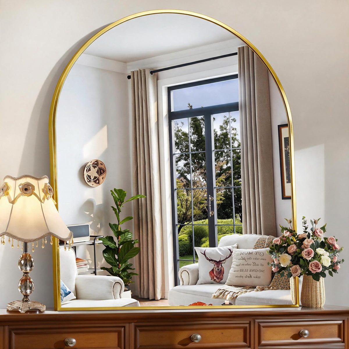 CIRCUMI Arched Wall Mirror, 36"x48" Black Arched Mirror for Bathroom