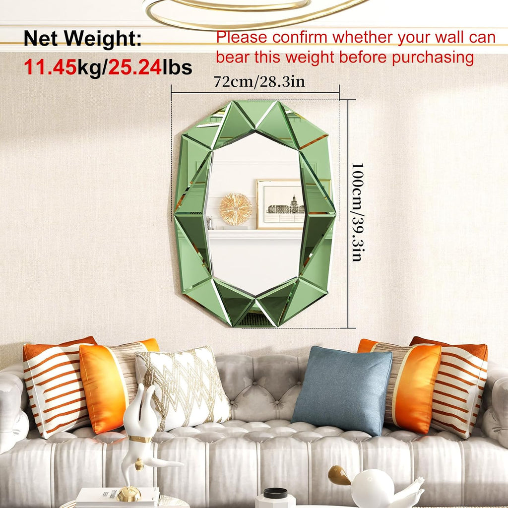 Oval Diamond-Shape Wall Mirror: Green Mirror Frame 39.4x27.5 inch