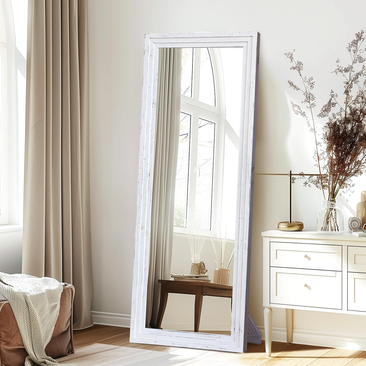 Full Length Mirror, 65 x 24 Inch Solid Wood Floor Mirror, Wood