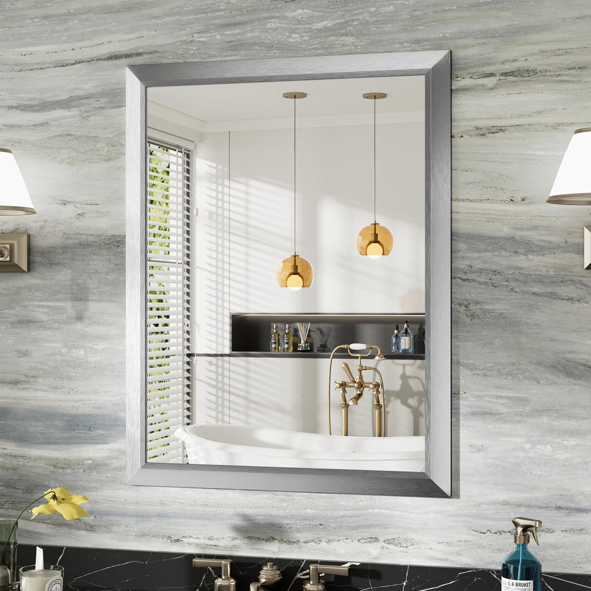 Briivue Black Metal Framed Bathroom Wall Mirror, 40x30 Inch