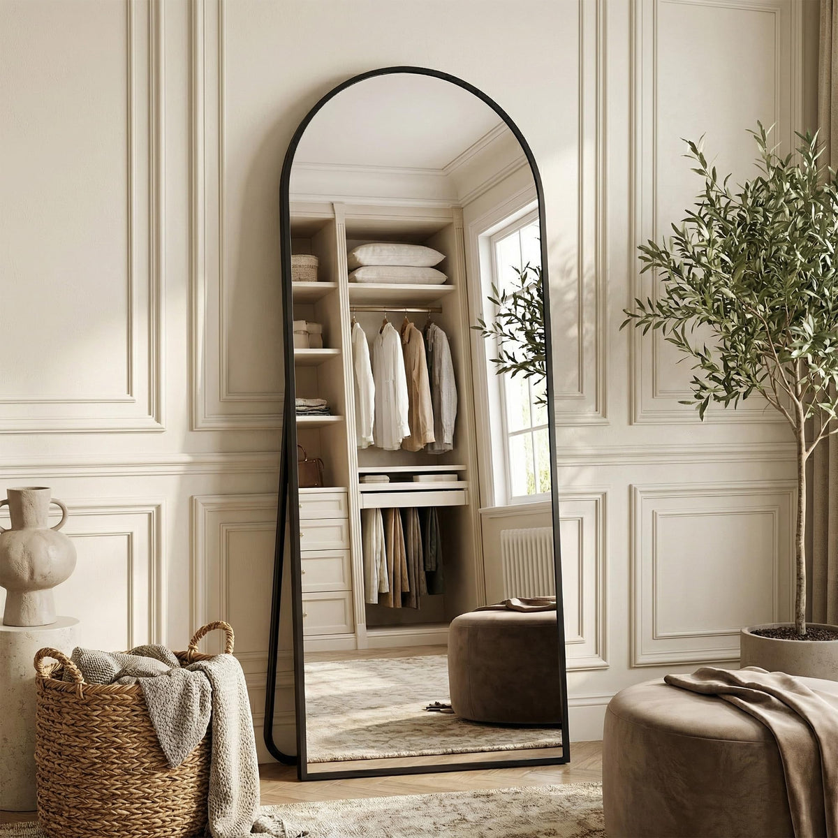 Suidia 71"x28" Arched Full Length Mirror with Stand, Black Floor Mirror