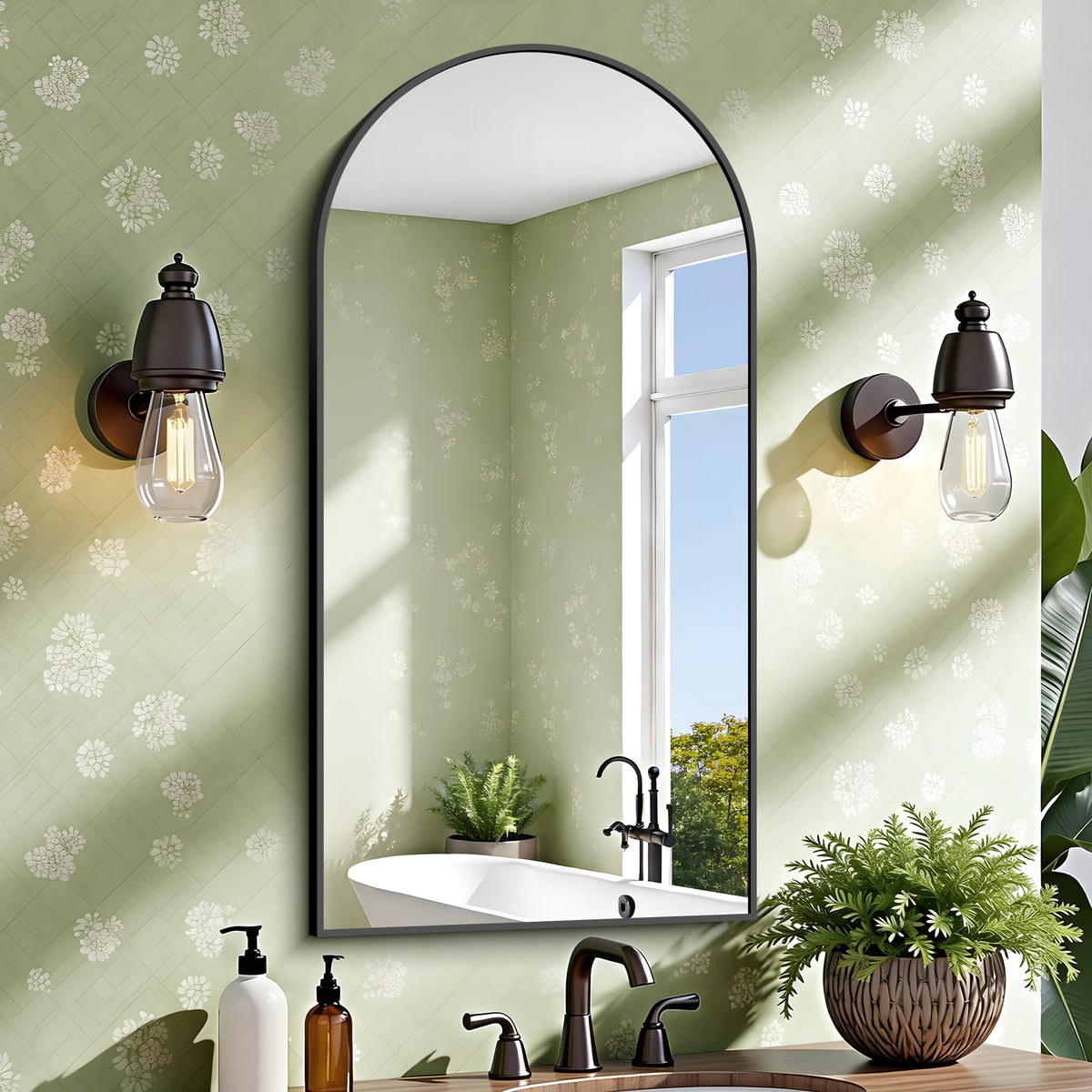 CIRCUMI Arched Wall Mirror, 36"x48" Black Arched Mirror for Bathroom