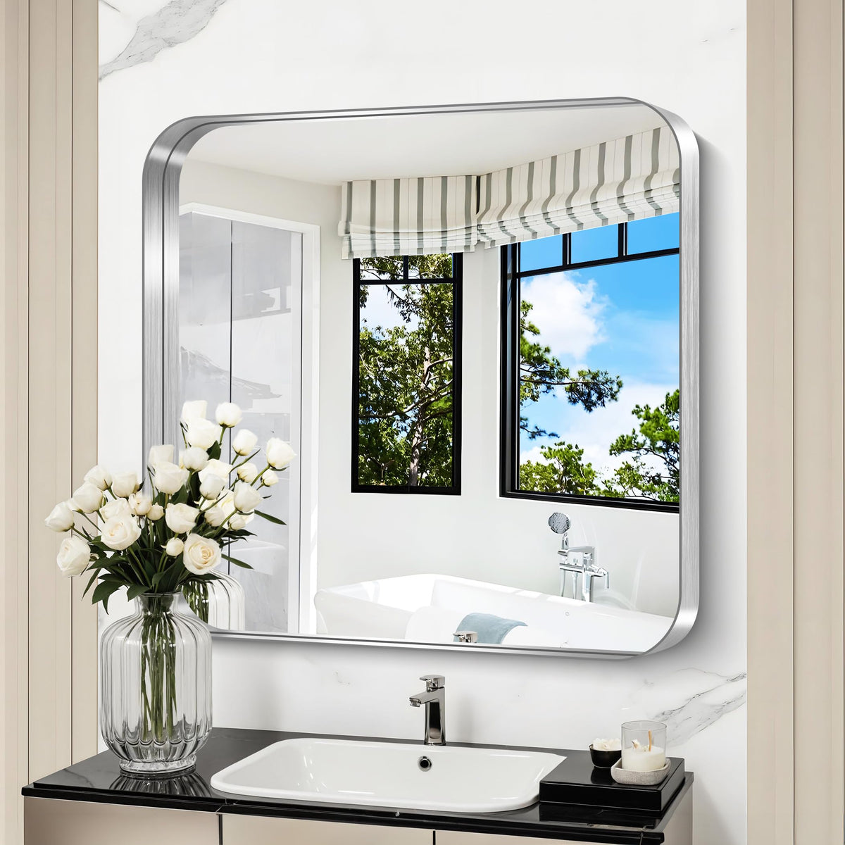 CIRCUMI Arched Wall Mirror, 36"x48" Black Arched Mirror for Bathroom