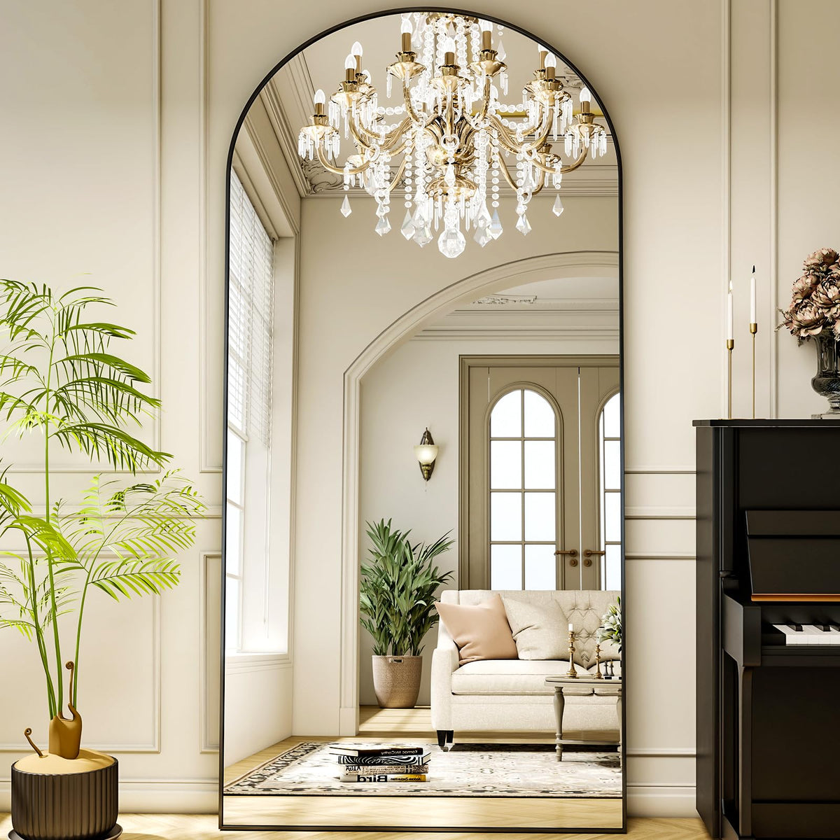 XRAMFY 24x68 Black Arched Full Length Mirror Floor Mirror with Metal Frame