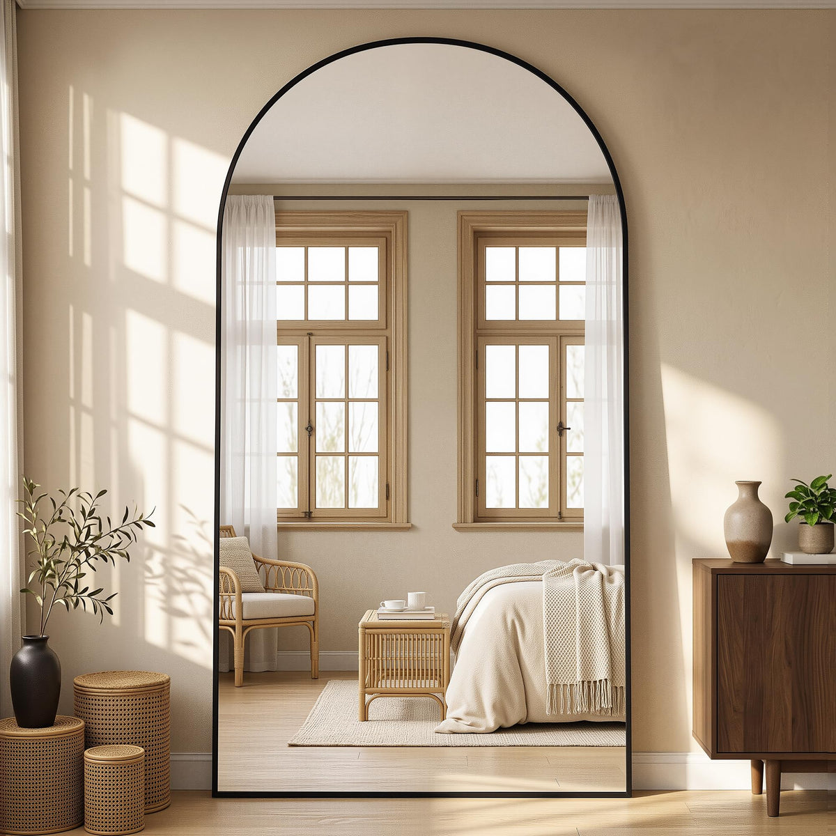 76"x34" Arched Full Length Mirror, Large Floor Mirror, Black