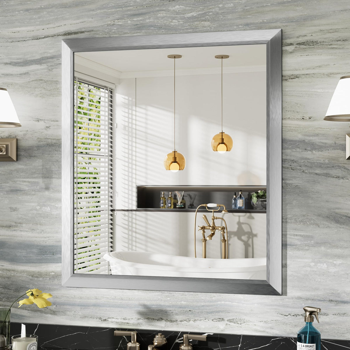 Briivue Black Metal Framed Bathroom Wall Mirror, 40x30 Inch