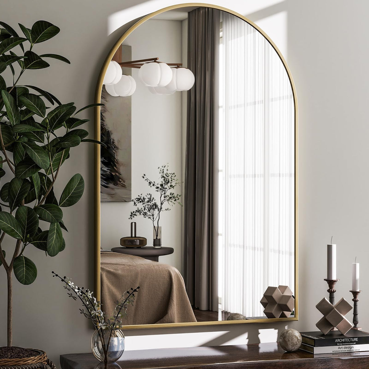 HARRITPURE Arched Wall Mirror 30"x40" Gold Arch Bathroom Vanity Mirror