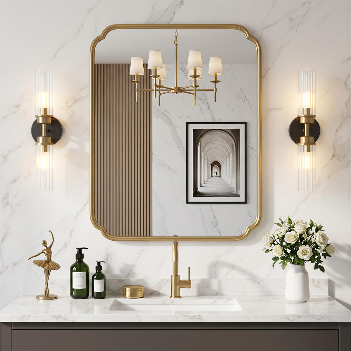 Ferytange 48"x16" Gold Door Mirror Full Length Over The Door with Non-Rusting Metal Frame, Modern Full Body Mirror Bedroom Closet Bathroom