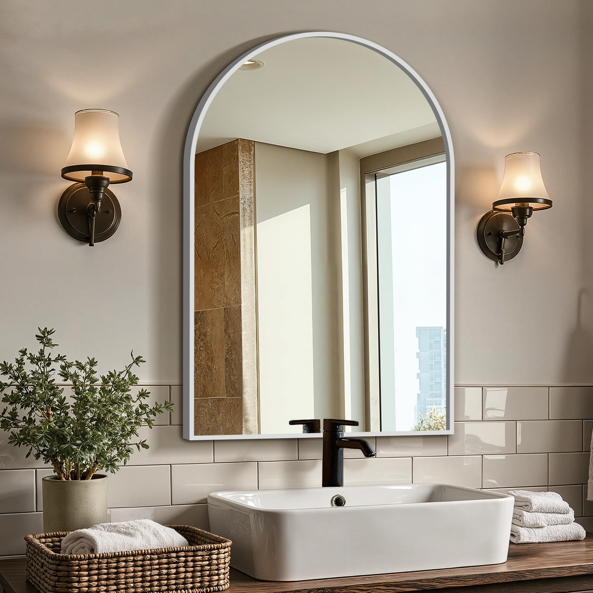 Arched Bathroom Vanity Mirror for Over Sink, 2 Pack 30”x20”, Black