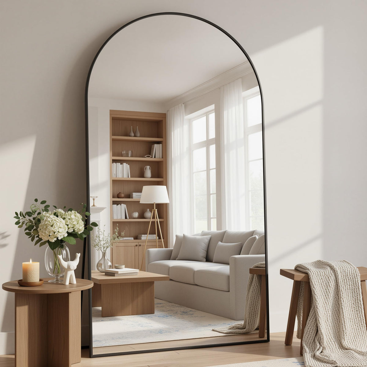 Full Length Mirror, 76"x34" Arched Floor Mirror, Gold
