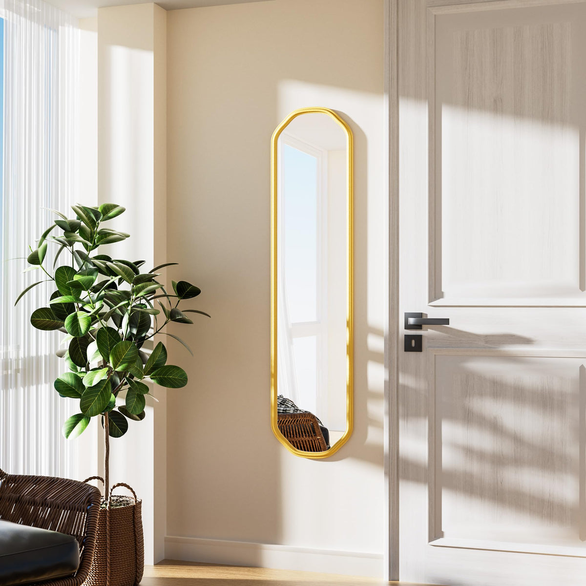 Ferytange 48"x16" Gold Door Mirror Full Length Over The Door with Non-Rusting Metal Frame, Modern Full Body Mirror Bedroom Closet Bathroom