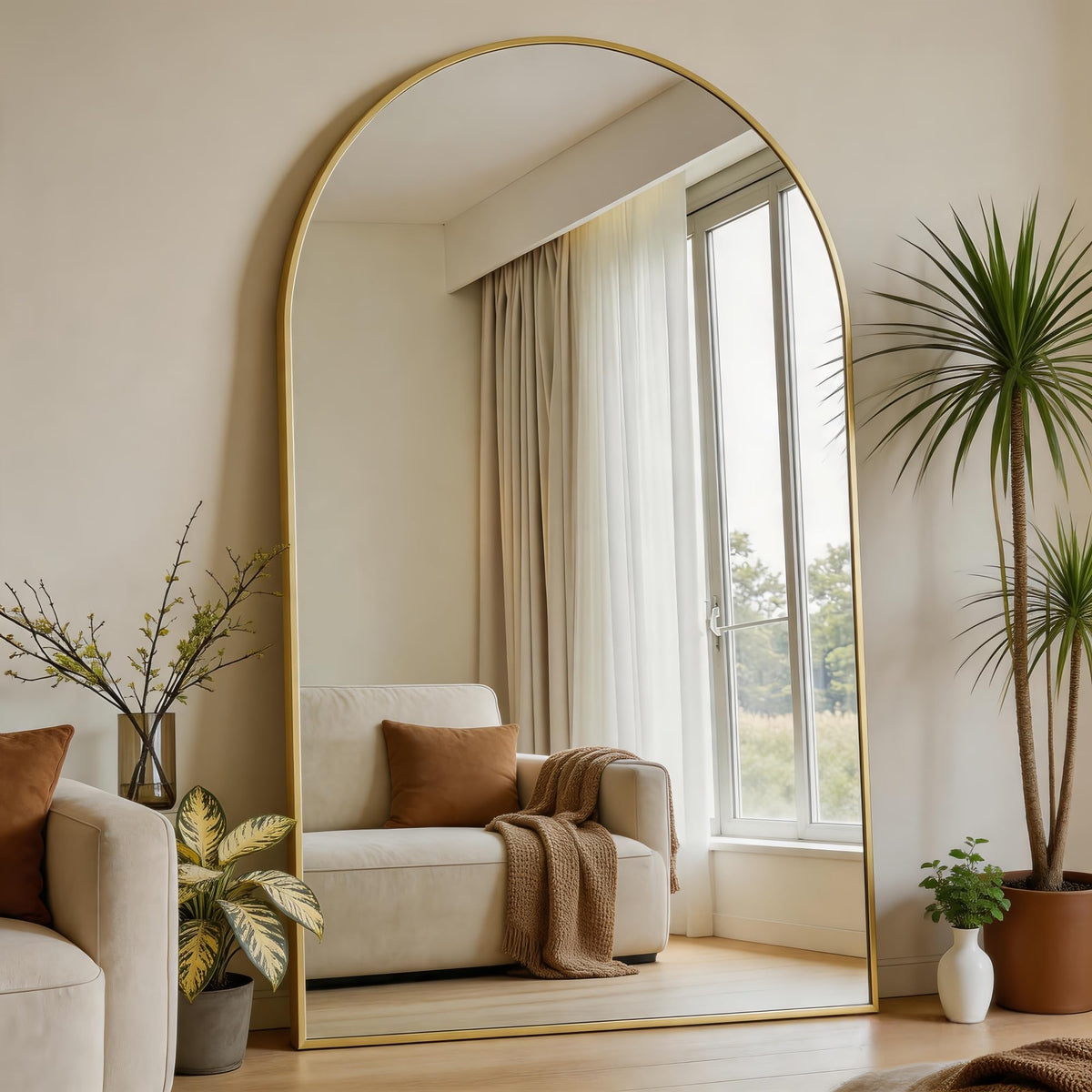 Dewfig Vintage Arched Wall Mirror, 30"x22" Bronze Antique Bathroom Mirror