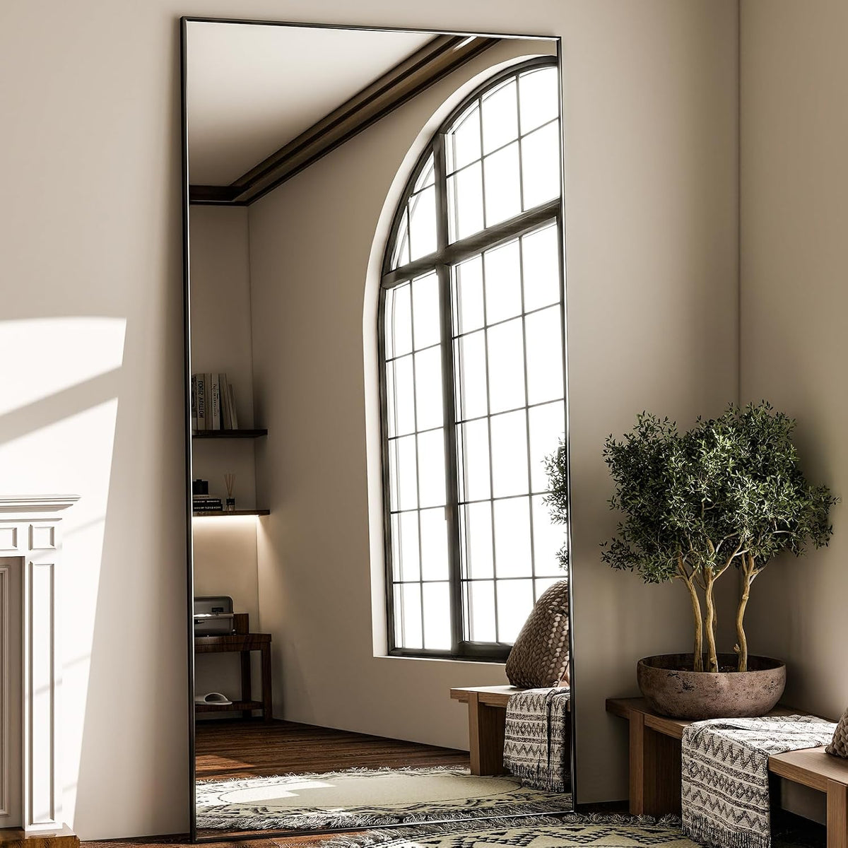GLSLAND 71"x31" Full Length Mirror Large Floor Mirror with Stand, Black
