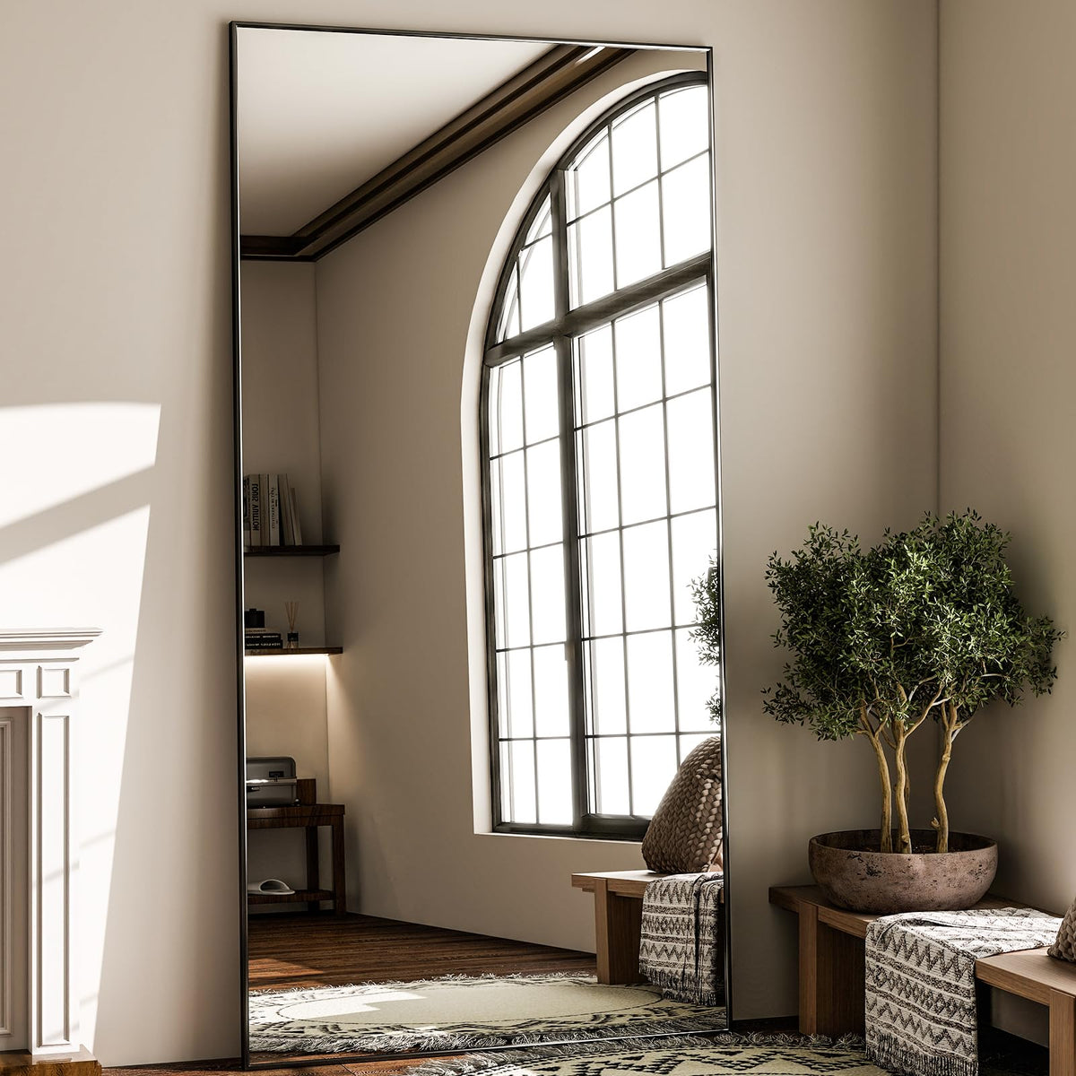 GLSLAND 71"x31" Full Length Mirror Large Floor Mirror with Stand, Black
