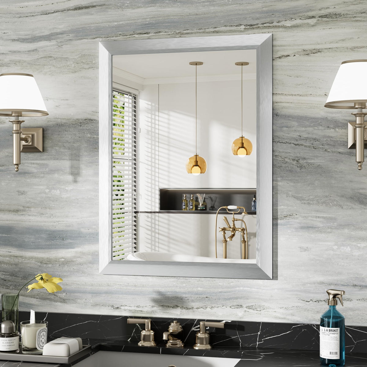 Briivue Black Metal Framed Bathroom Wall Mirror, 40x30 Inch