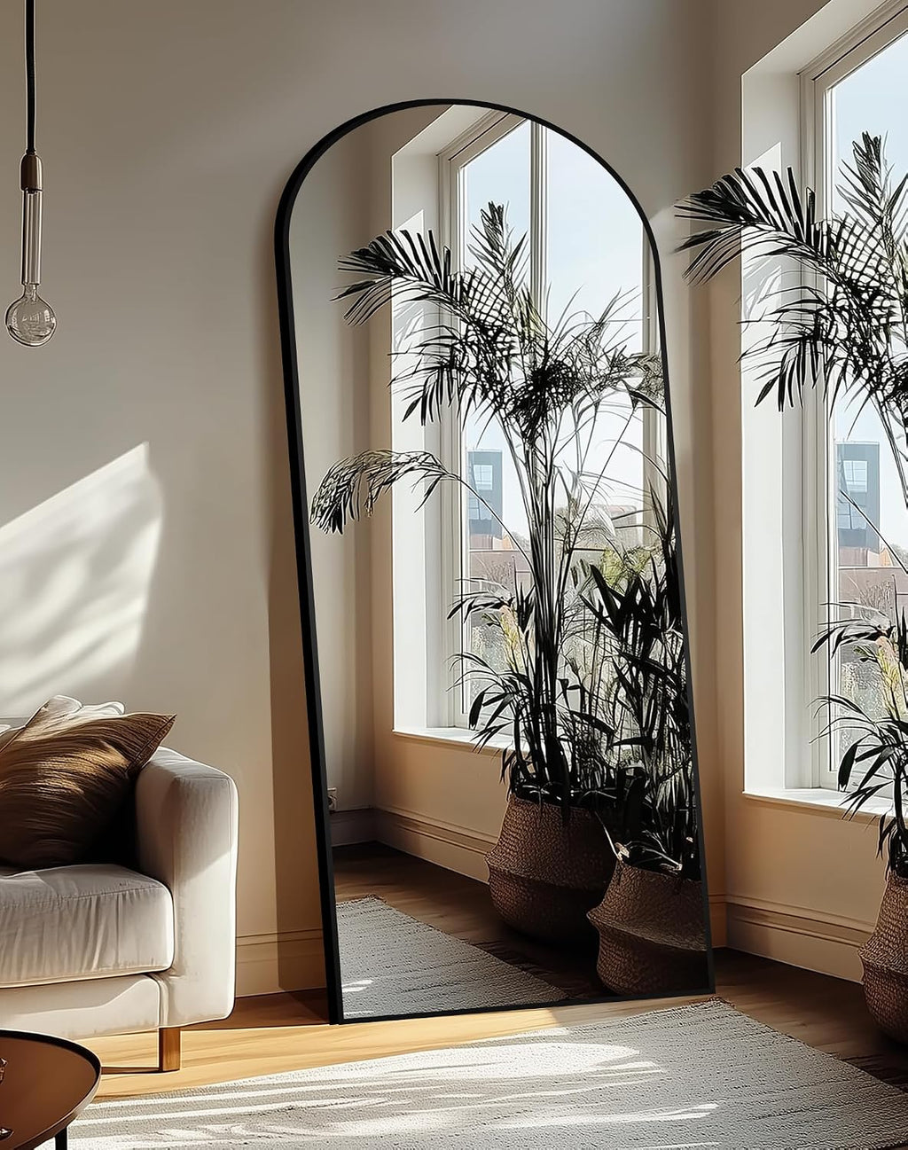 Delma Arched Full Length Mirror with Stand, 75x35 Black Floor Mirror