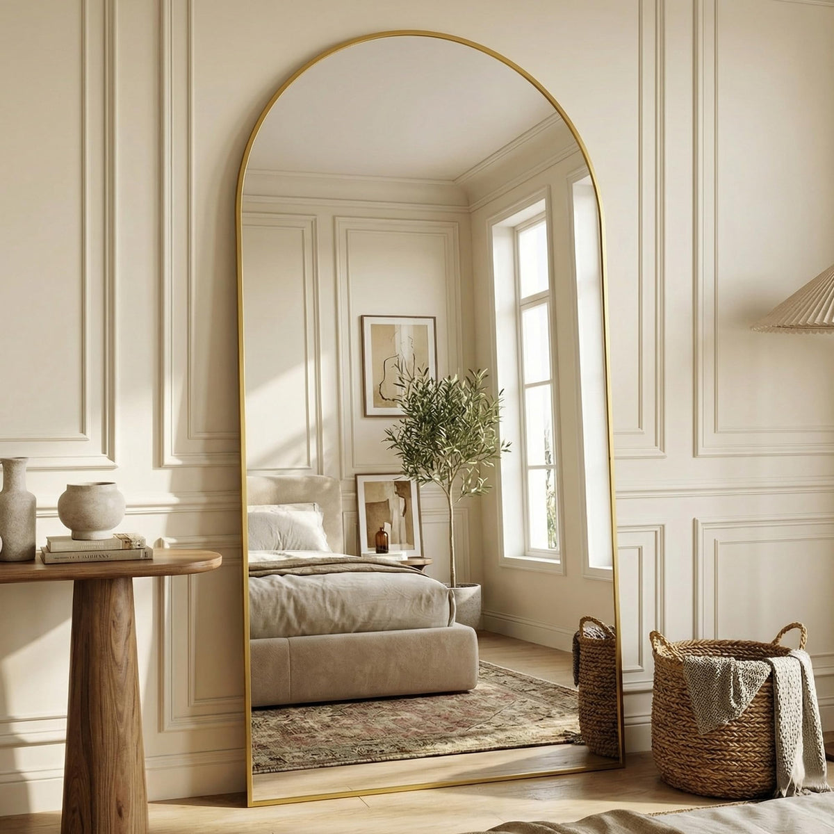 Suidia 71"x28" Arched Full Length Mirror with Stand, Black Floor Mirror