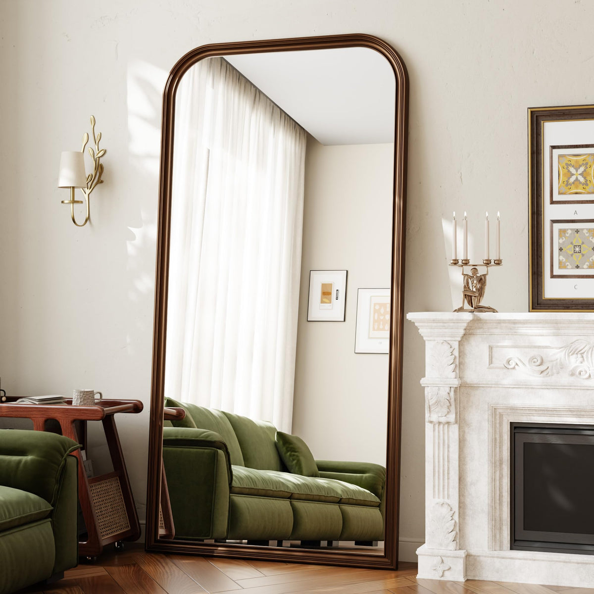 28"×69" Rounded Top Large Full Length Mirror, Arched Vintage Floor Stangding Body Mirror - PU Frame, Wall Mounted Hanging Leaning Antique Decor for Dressing Room, Entryway, Bedroom, Gold