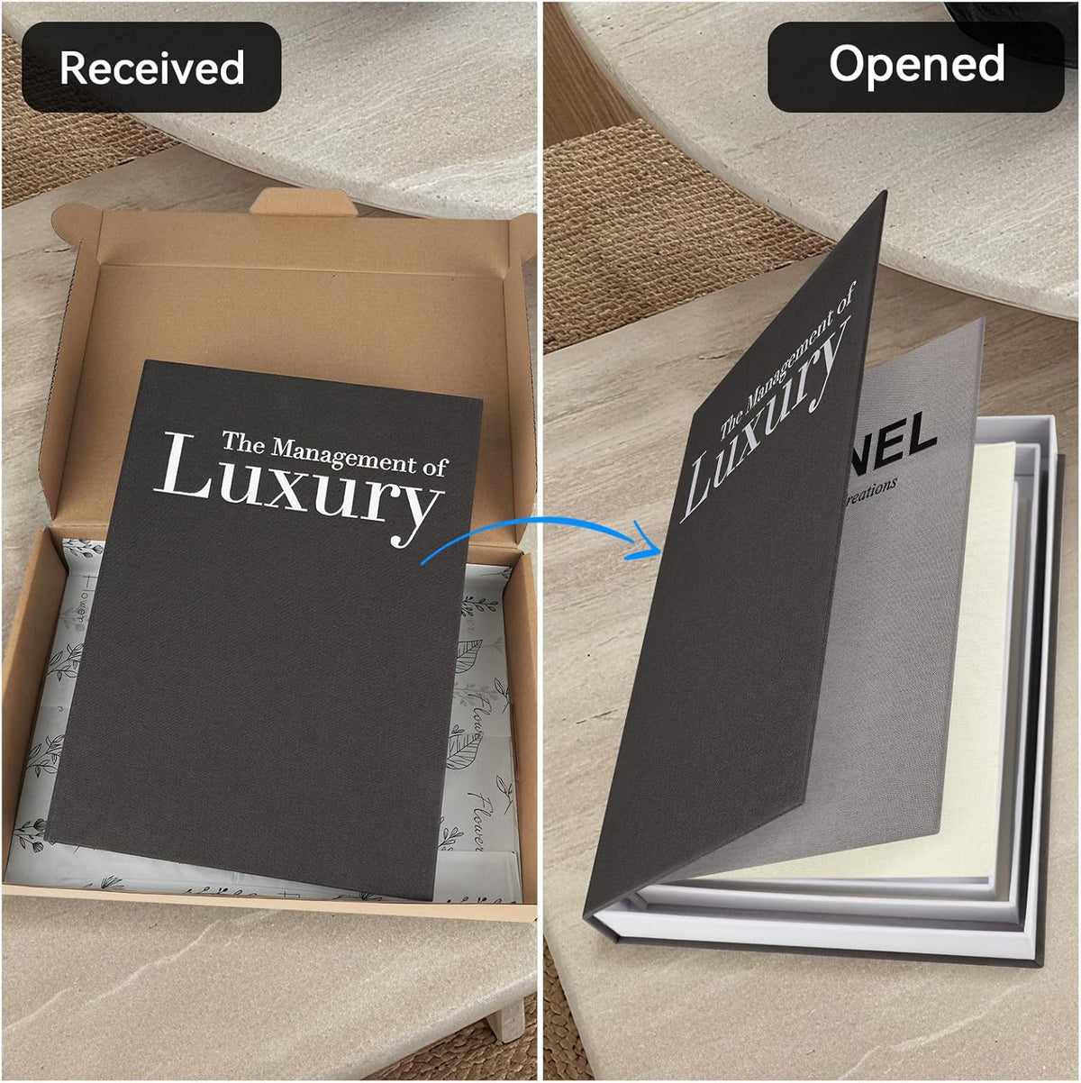 1DOT2 Decorative Books Set of 3, Black-Gray-Beige Luxury Coffee Table Books