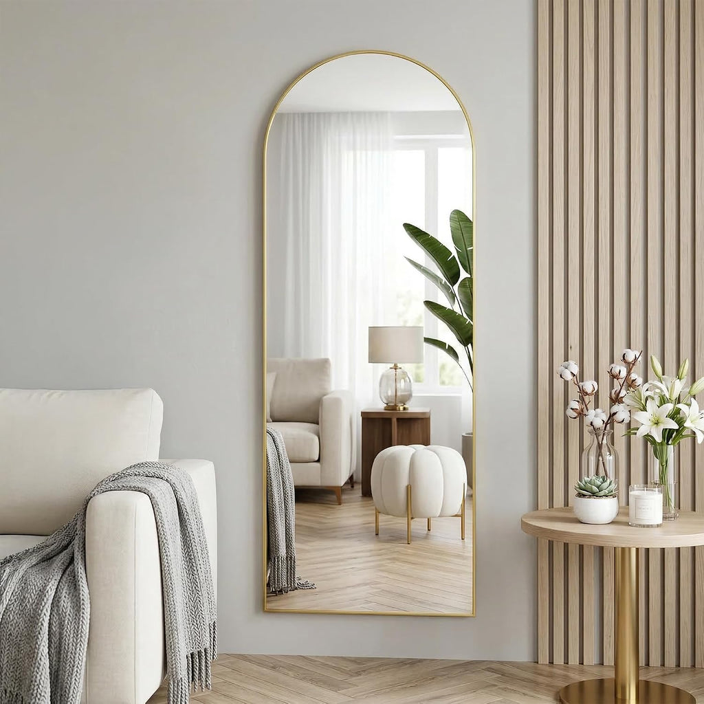 58"x20" Arched Over-the-Door Full Length Mirror, Gold