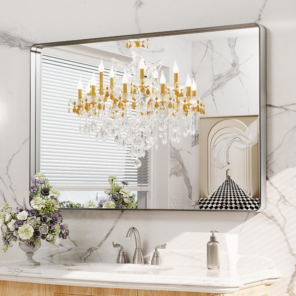 LOAAO 24"X36" Gold Bathroom Mirror