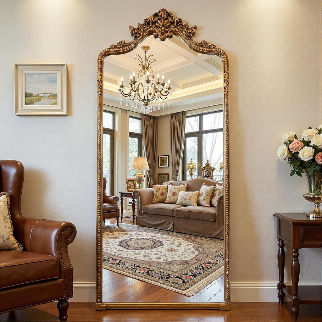 Antok 70"x28" Retro Full Length Mirror, Ornate Carved Floor Body Mirror