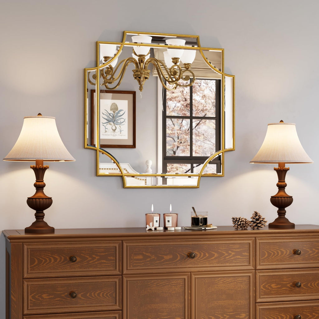 Kelly Miller 24"x48" Gold Foil Scalloped Edge Decorative Vanity Wall Mirror