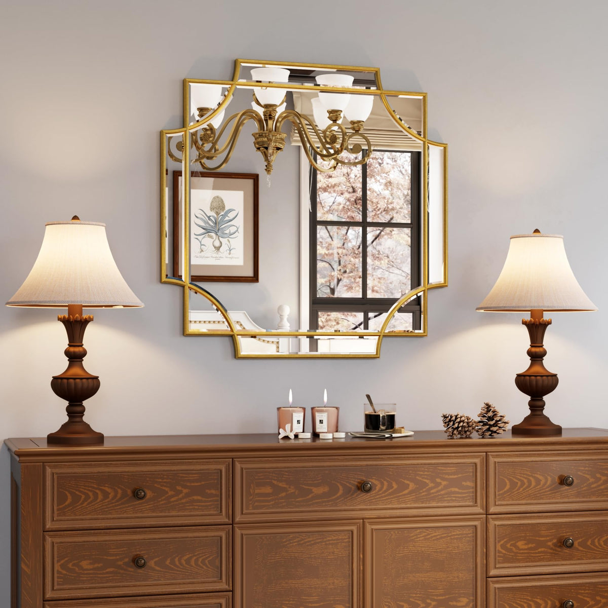 Kelly Miller 24"x48" Gold Foil Scalloped Edge Decorative Vanity Wall Mirror