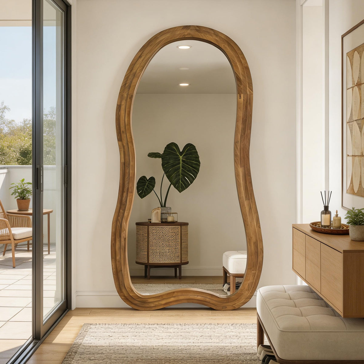 71"x33.5" Wavy Full Length Mirror with 3-Layer Solid Wood Frame