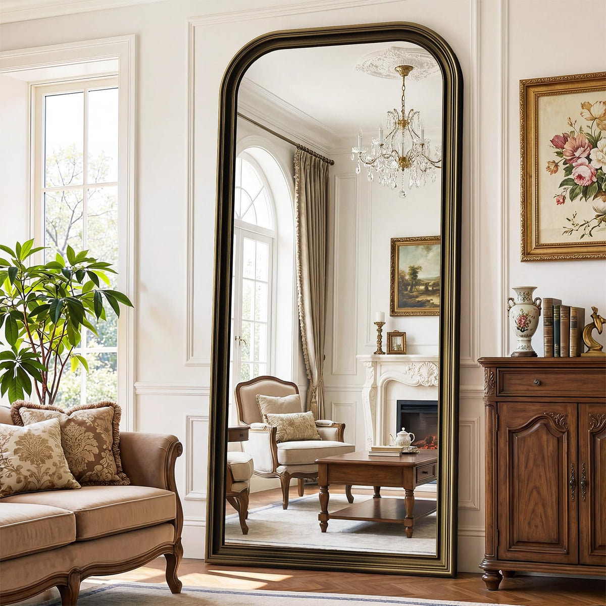 71"x32" Full Length Mirror with Stand, Arched PU Frame