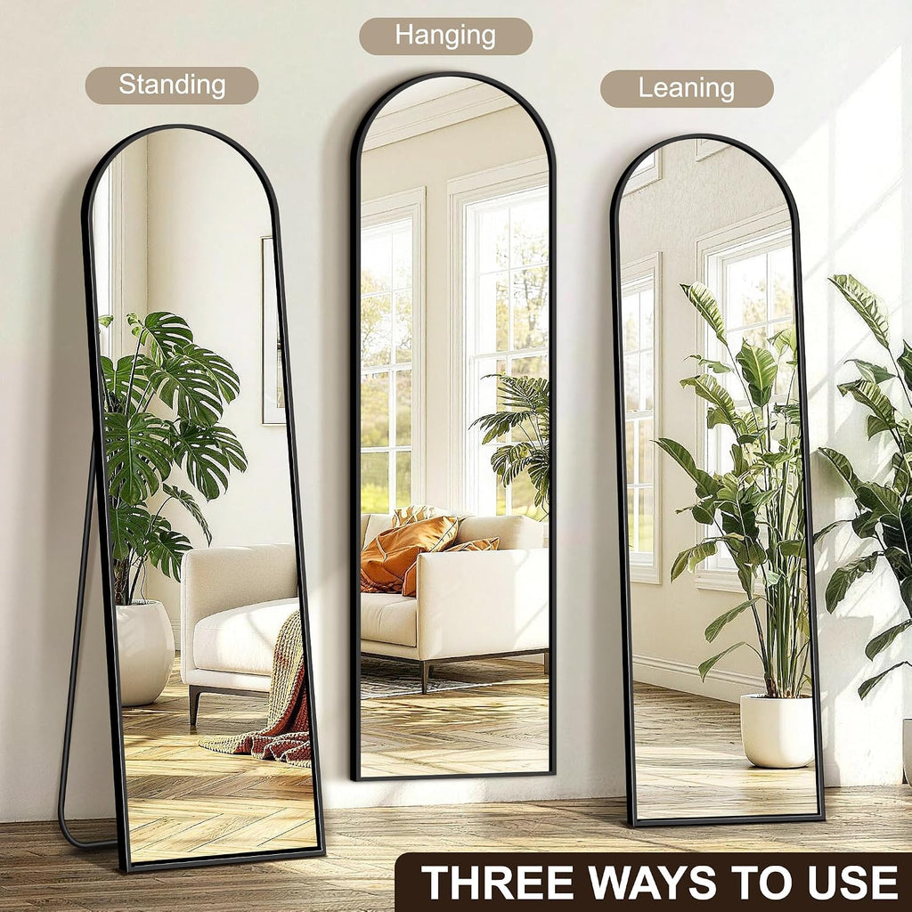 Arched Full Length Mirror with Stand, 56"x15" Full Body Floor Mirror, Black