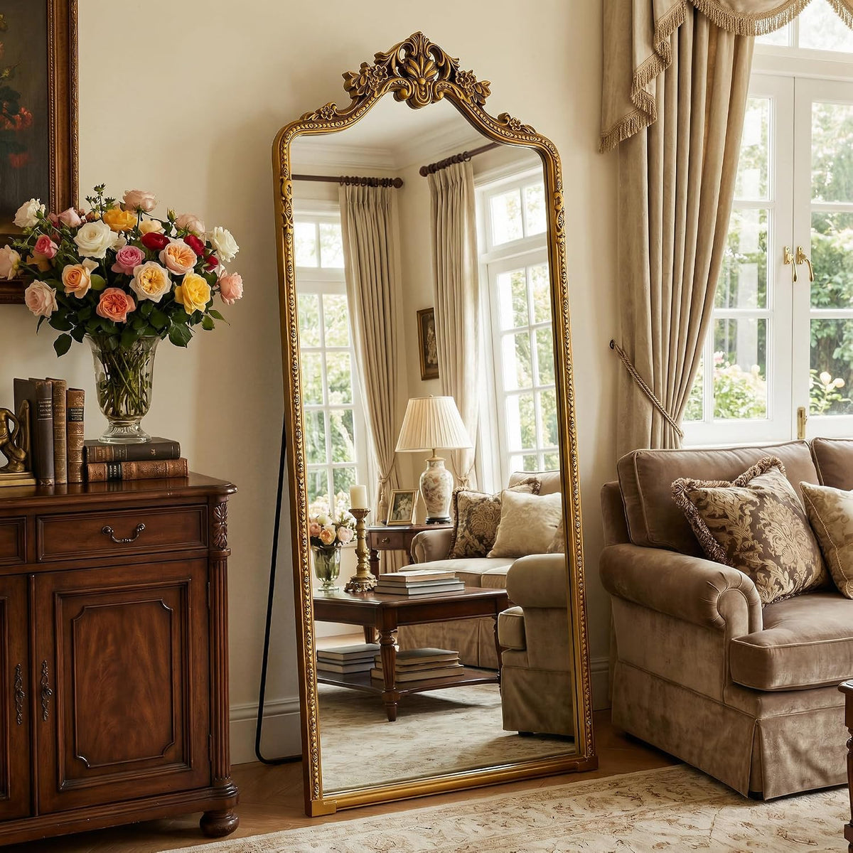 Antok 70"x28" Retro Full Length Mirror, Ornate Carved Floor Body Mirror