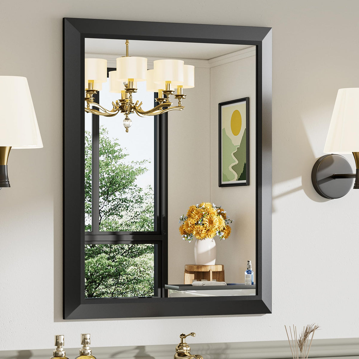 Briivue Black Metal Framed Bathroom Wall Mirror, 40x30 Inch