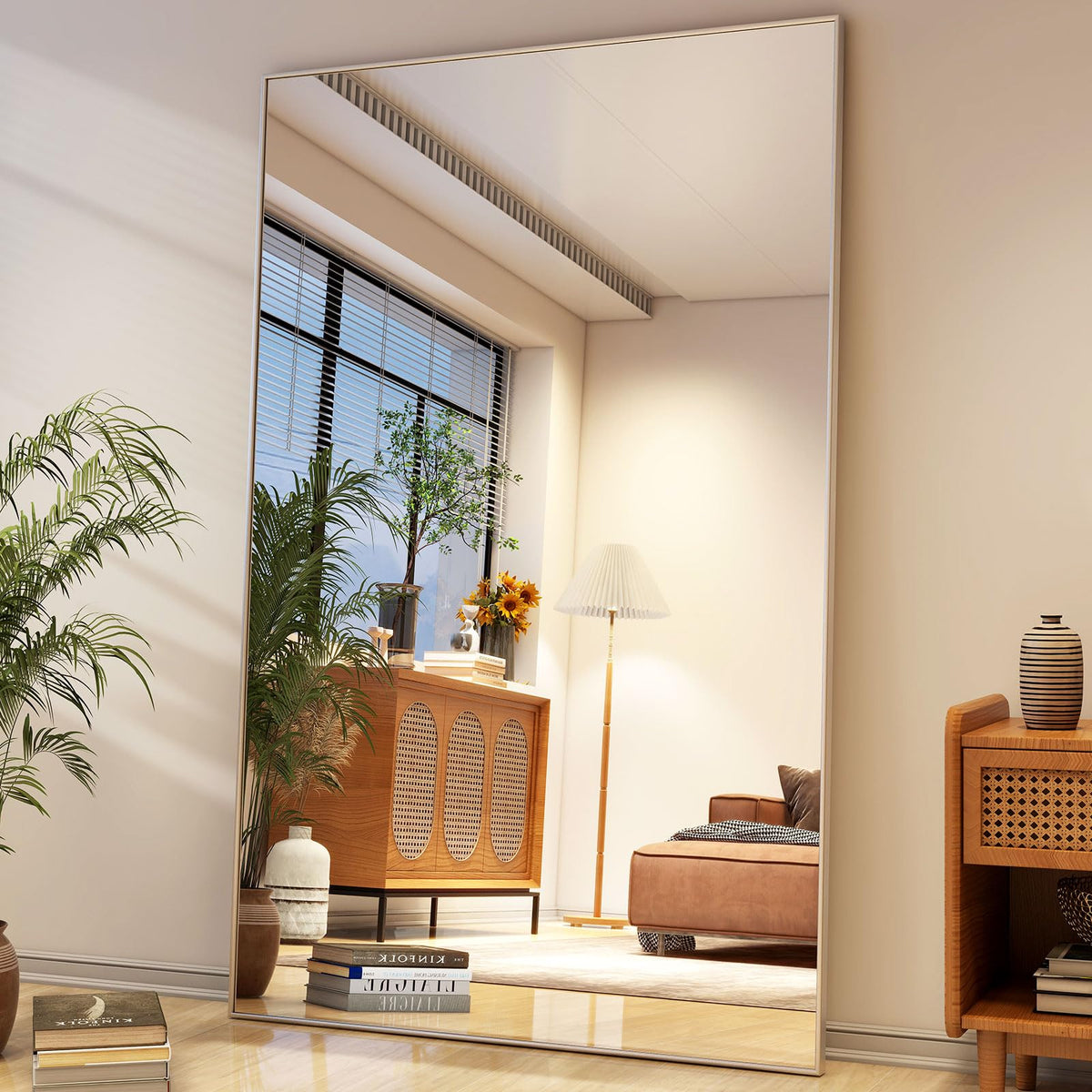 Easly 34"x76" Full Length Mirror with Stand, Large Rectangular Floor Mirror for Bedroom, Living Room or Closet, Wall-Mounted or Freestanding, Black Aluminum Alloy Frame