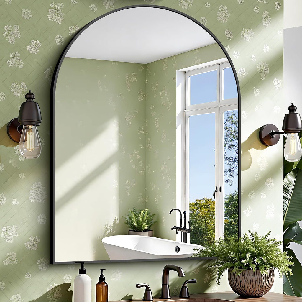 CIRCUMI Arched Wall Mirror, 36"x48" Black Arched Mirror for Bathroom