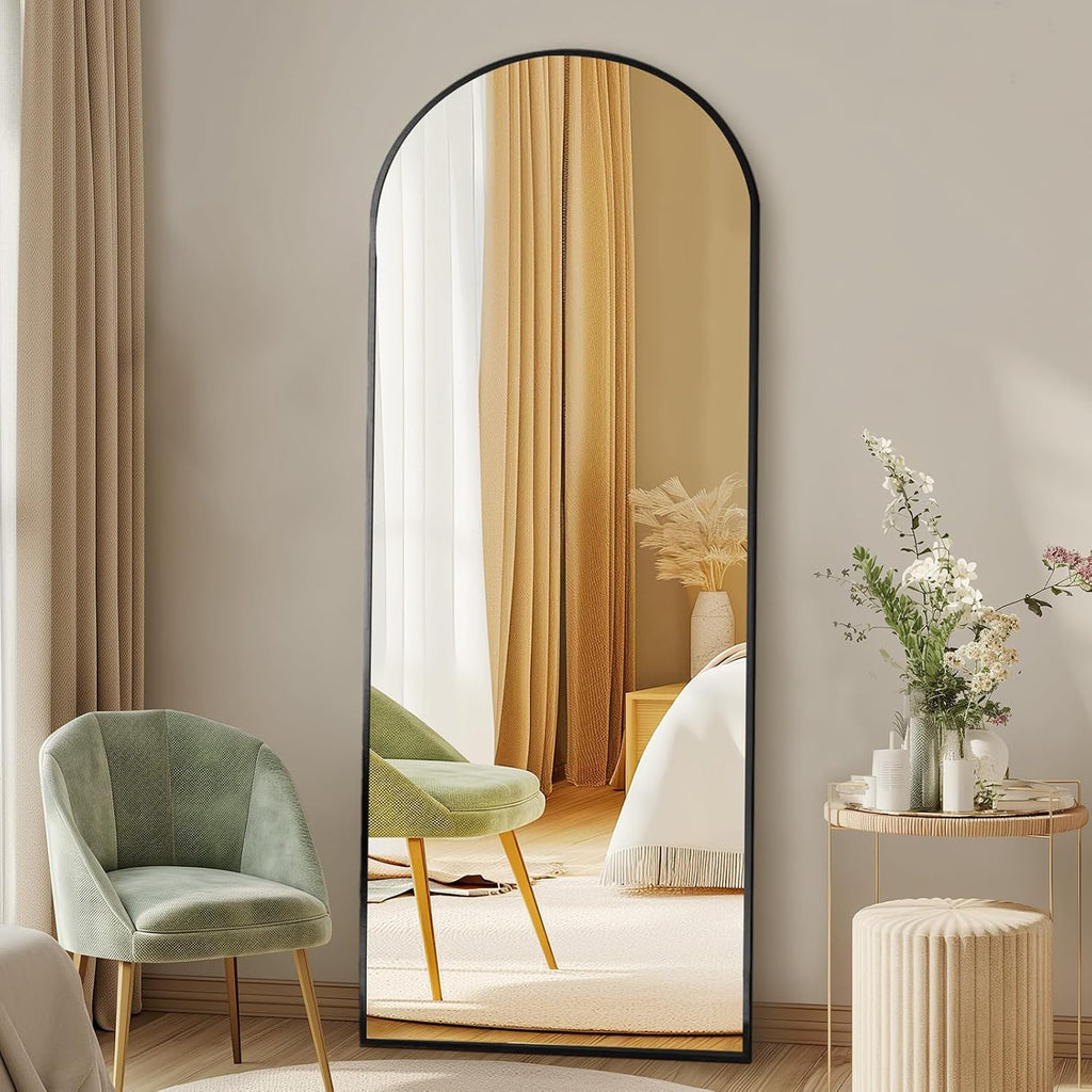 Sweetcrispy 56"x16" Arched Full Length Mirror, Full Body Mirror, Black