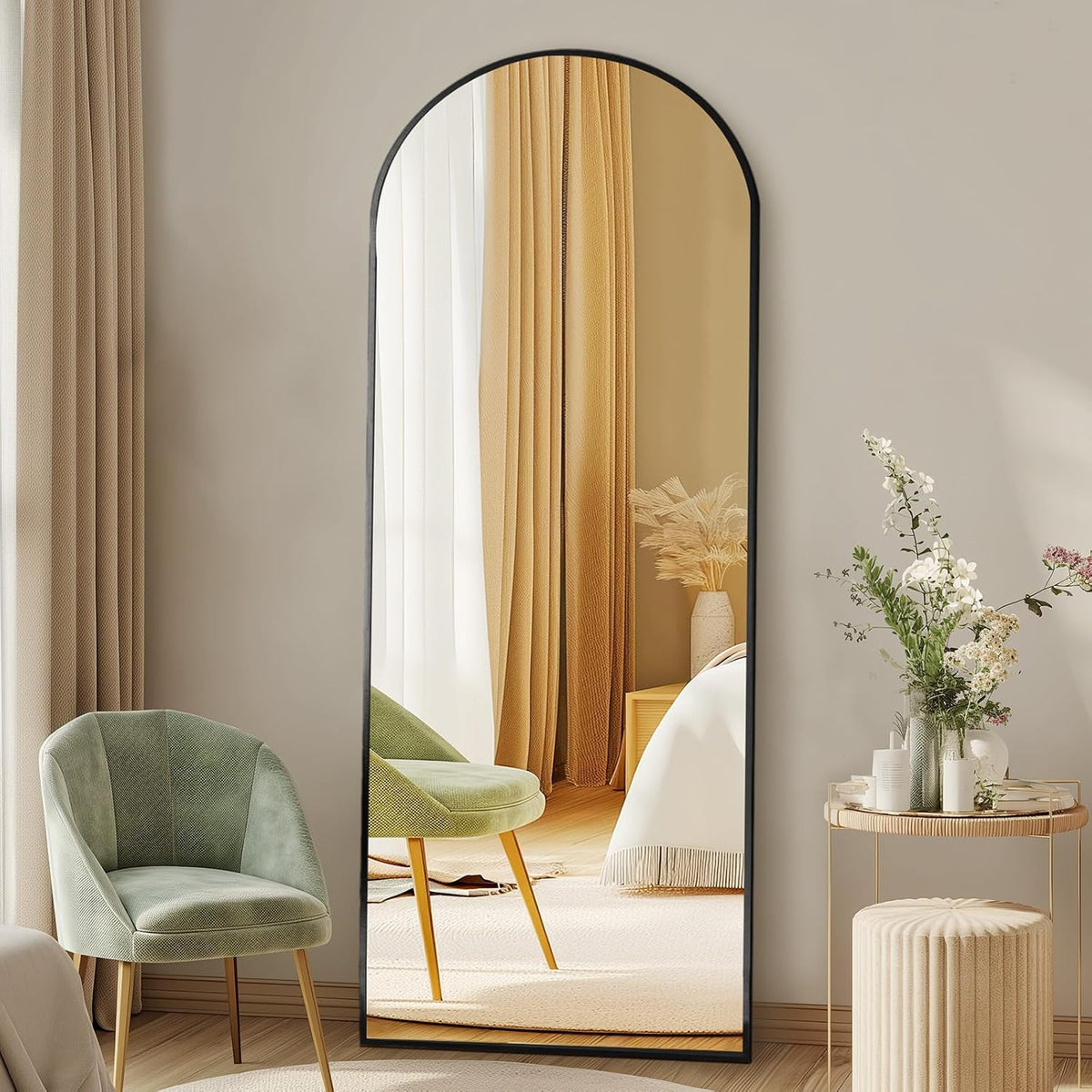 Sweetcrispy 56"x16" Arched Full Length Mirror, Full Body Mirror, Black