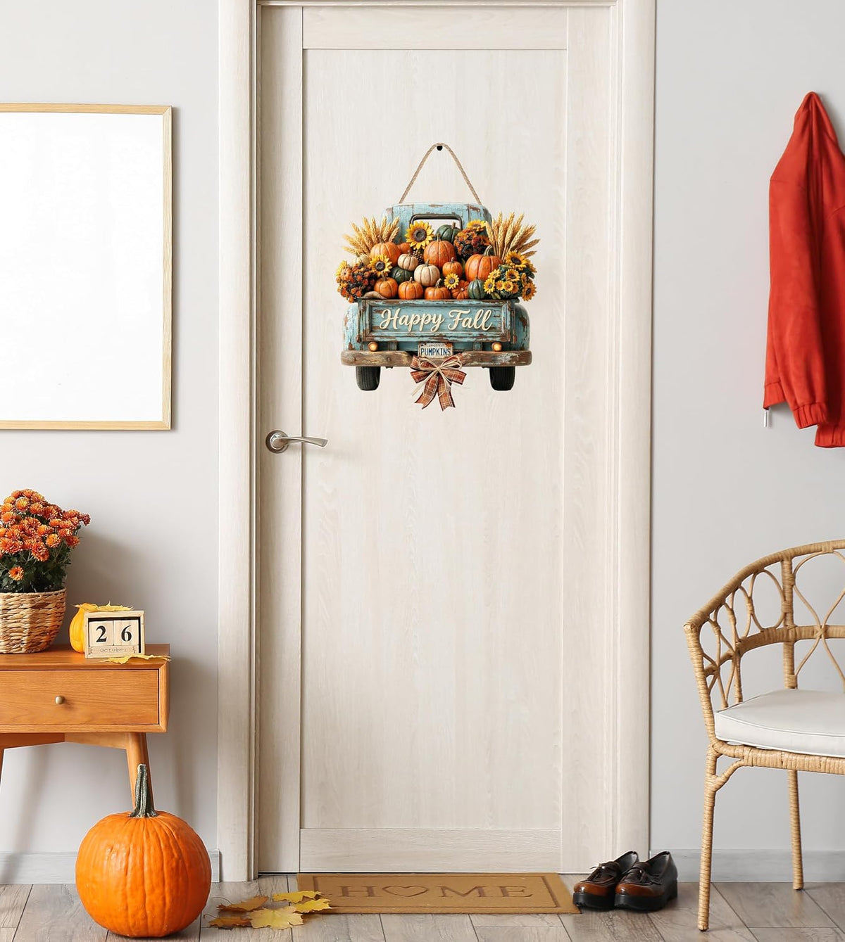 Fall Decorations for Home Fall Decor Truck Door Sign for Front Door Farmhouse Wooden Fall Truck Door Hanger Welcome Hanging Sign for Autumn Harvest Thanksgiving Outdoor Indoor Wall Home Decor