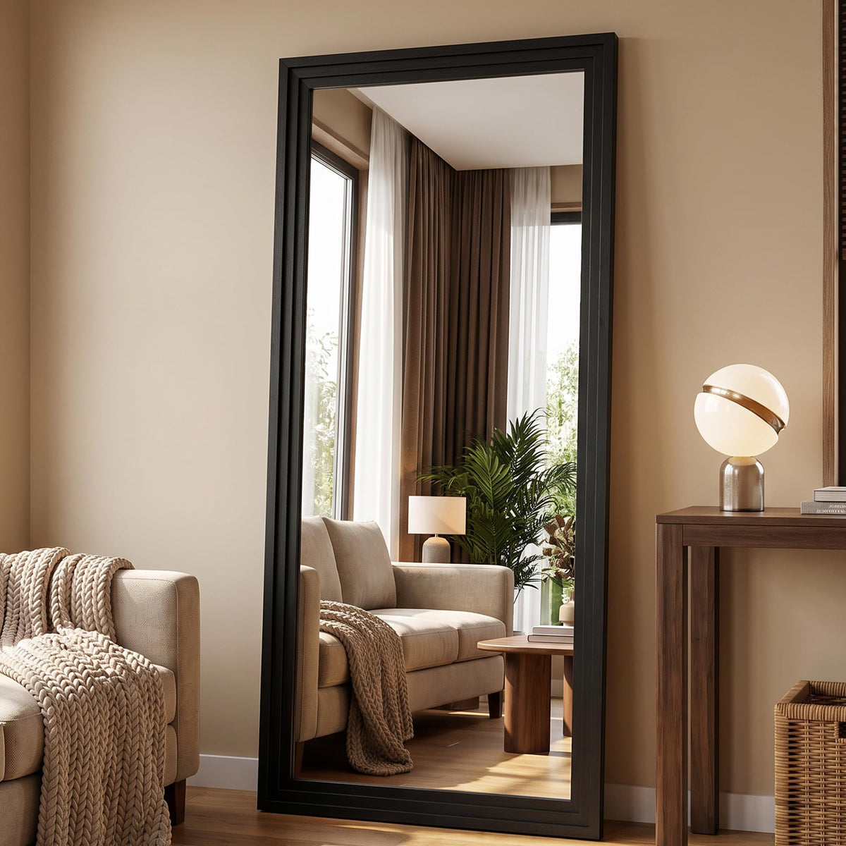 71"x32" Full Length Mirror, Large Wood Floor Mirror, Brown