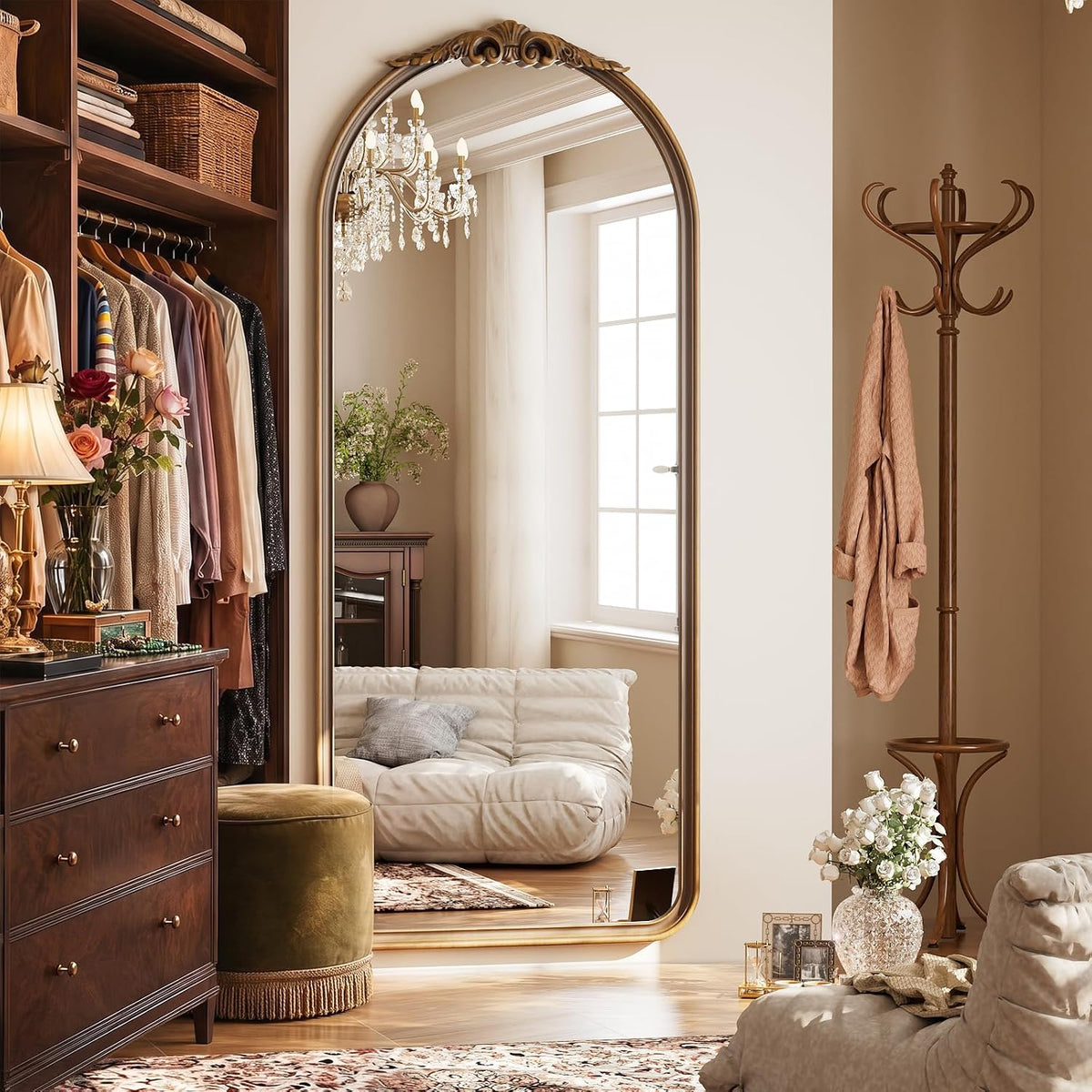 Arched Mirror Full Length 71 X 30 Wood Nature Walnut Light Brown