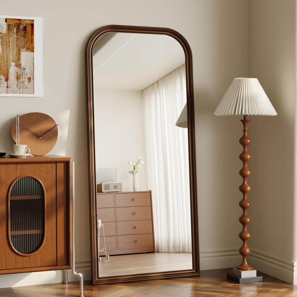 28"×69" Rounded Top Large Full Length Mirror, Arched Vintage Floor Stangding Body Mirror - PU Frame, Wall Mounted Hanging Leaning Antique Decor for Dressing Room, Entryway, Bedroom, Gold