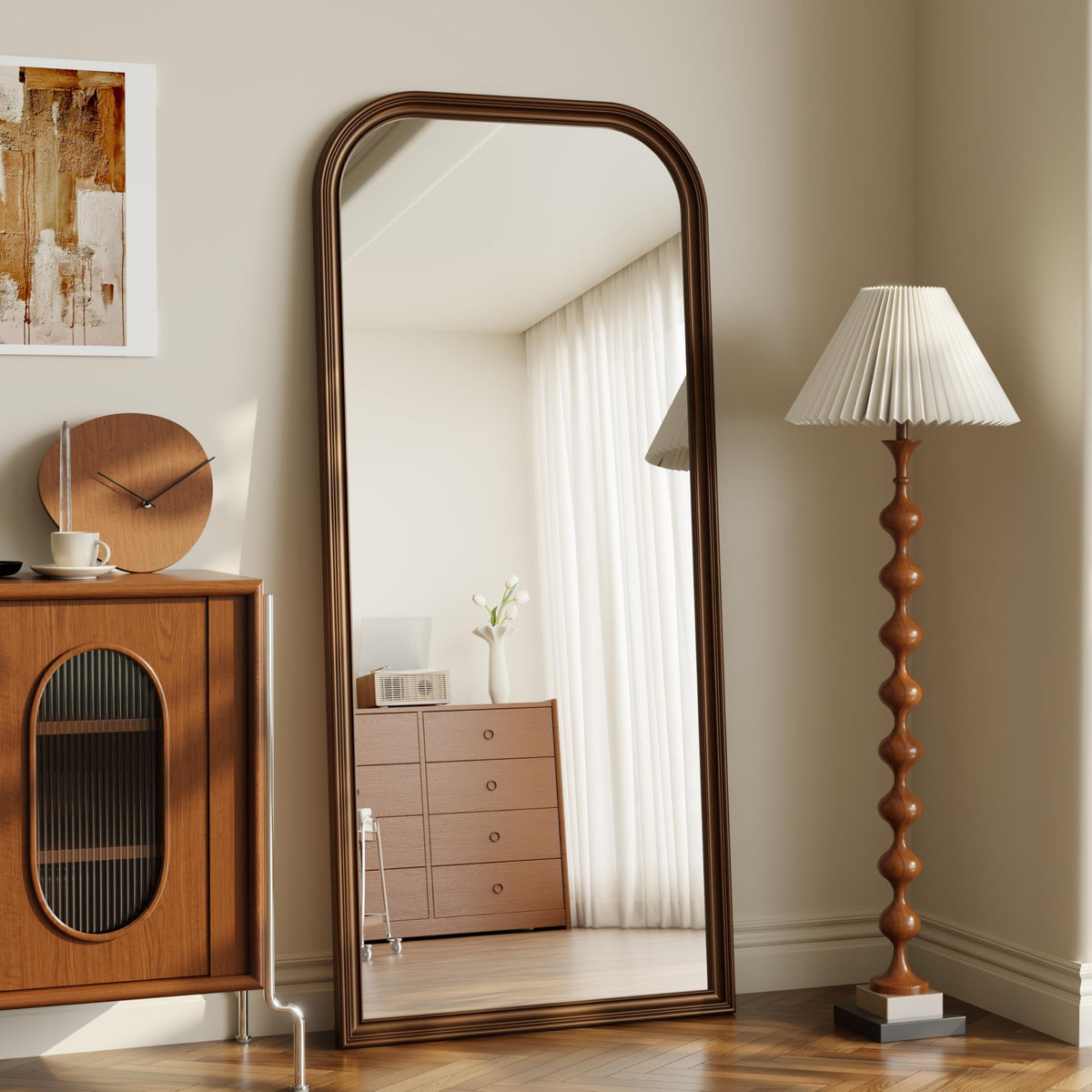 28"×69" Rounded Top Large Full Length Mirror, Arched Vintage Floor Stangding Body Mirror - PU Frame, Wall Mounted Hanging Leaning Antique Decor for Dressing Room, Entryway, Bedroom, Gold