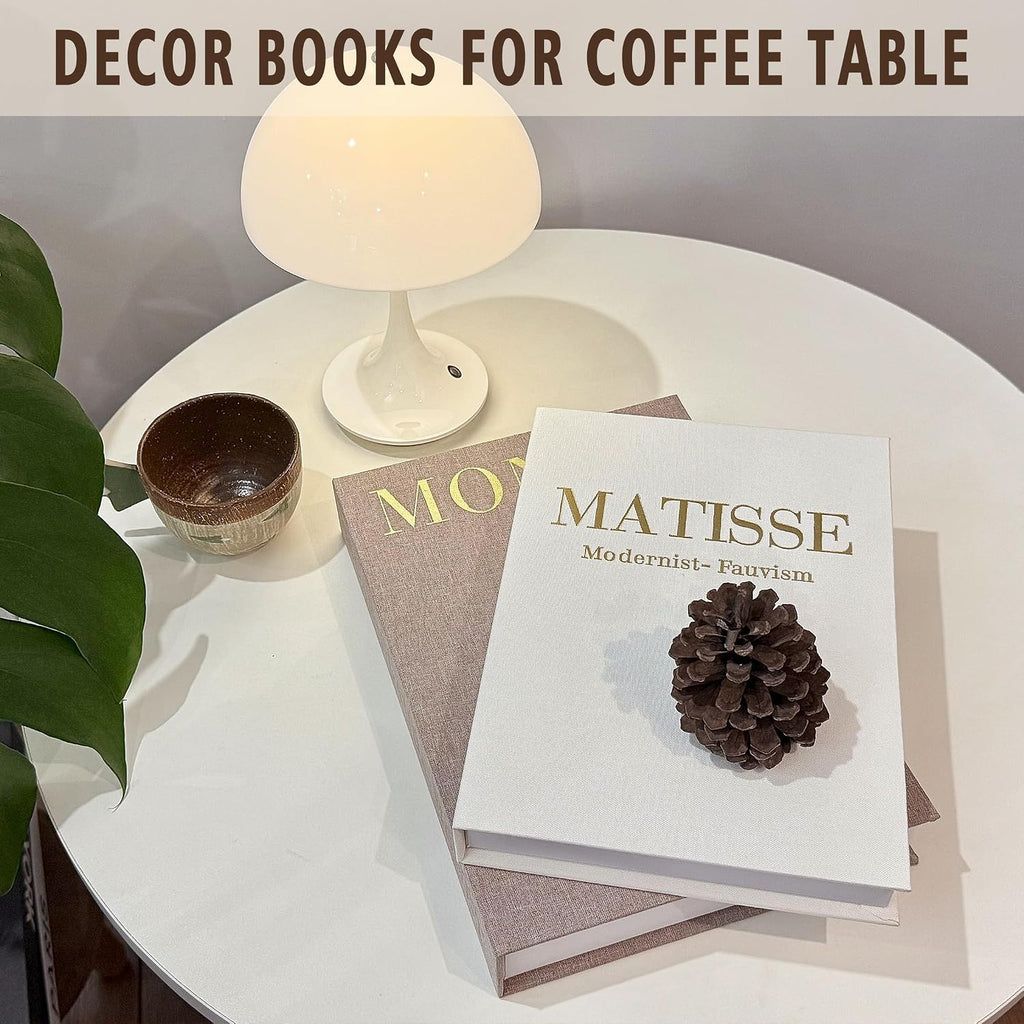 Decorative Books Set of 2, Linen Faux Coffee Table Books