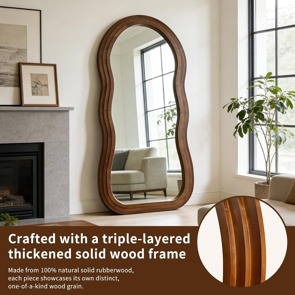 71"x33.5" Wavy Full Length Mirror with 3-Layer Solid Wood Frame