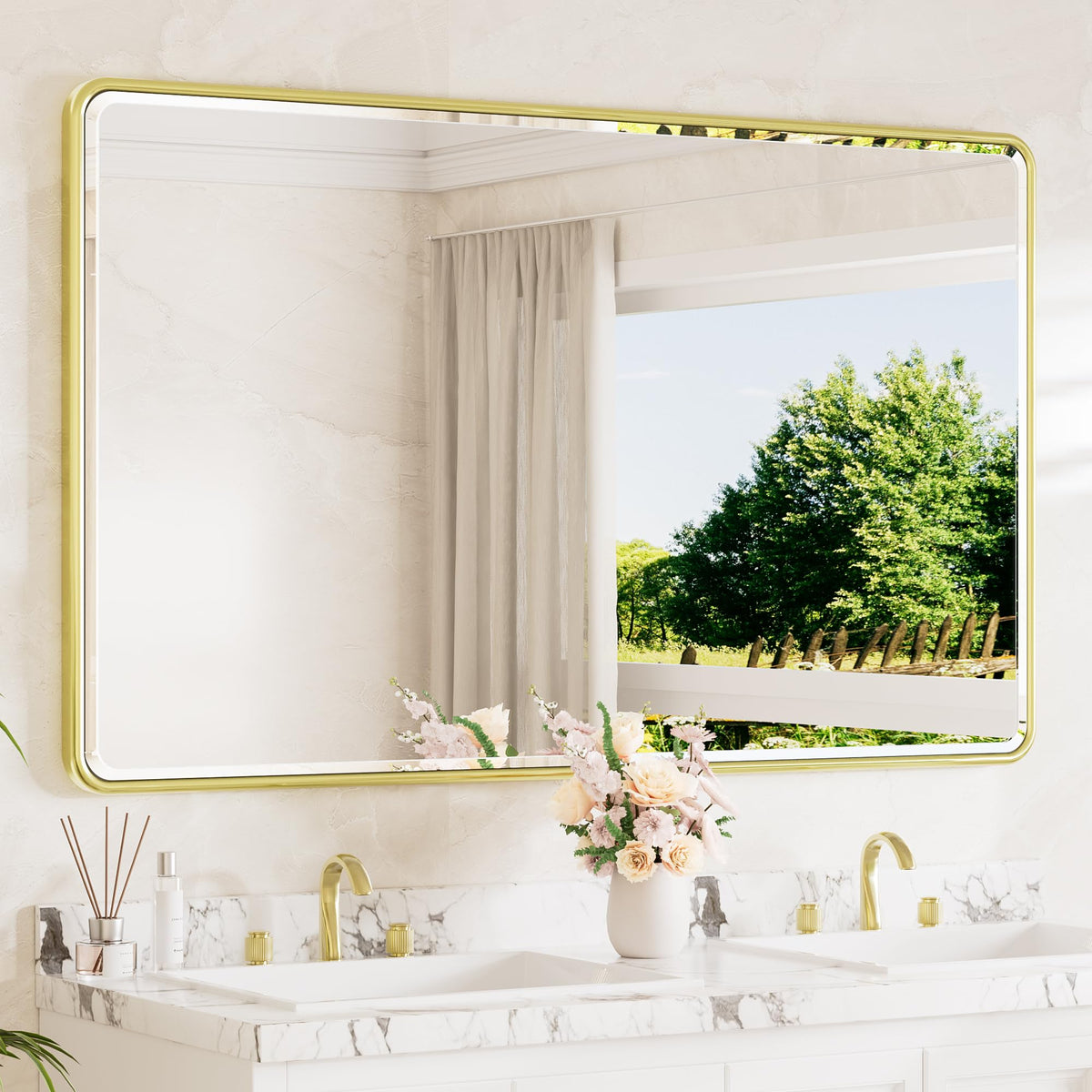 TETOTE Brushed Nickel Mirror 20 x 30 Beveled Edge Tempered Glass, Rounded Corner Rectangle Bathroom Mirror for Over Sink for Modern Bathroom, Living Room, Bedroom, Entryway