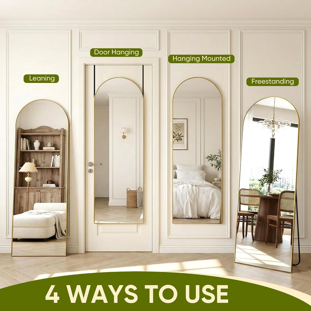 58"x20" Arched Over-the-Door Full Length Mirror, Gold