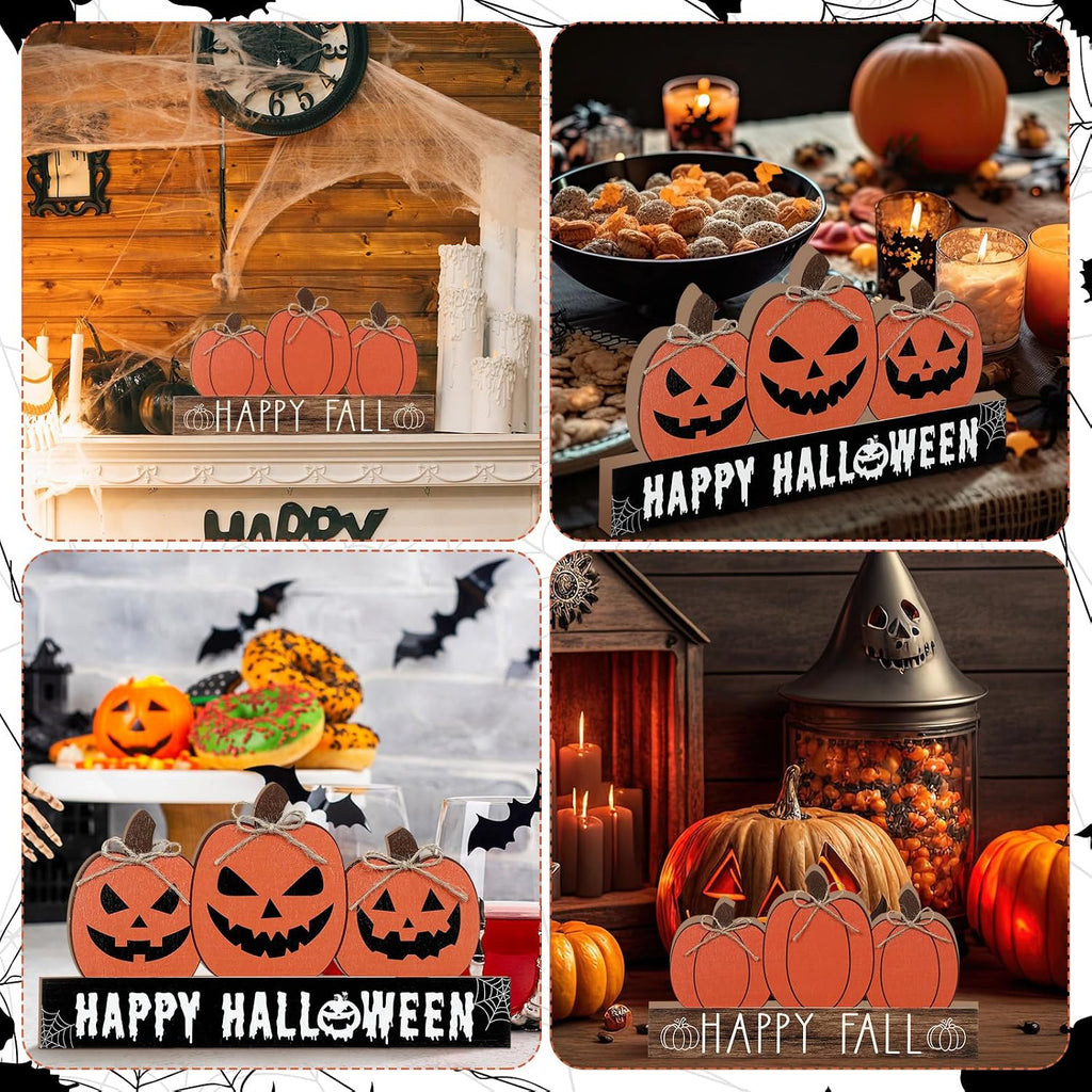 Happy Fall and Halloween Wooden Pumpkin Sign Office Home Decor